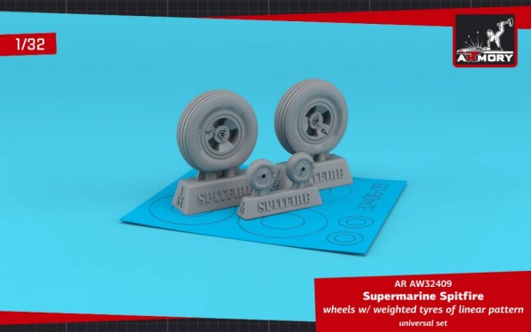 AR AW32409   Supermarine Spitfire wheels w/ weighted tyres of linear pattern & 3-spoke hubs (1/32) (thumb81016)